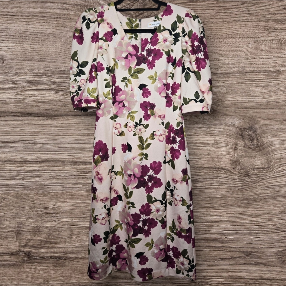 Calvin Klein Womens Dress Pink Floral V Neck A Line Sheath Size 6 - Picture 15 of 16